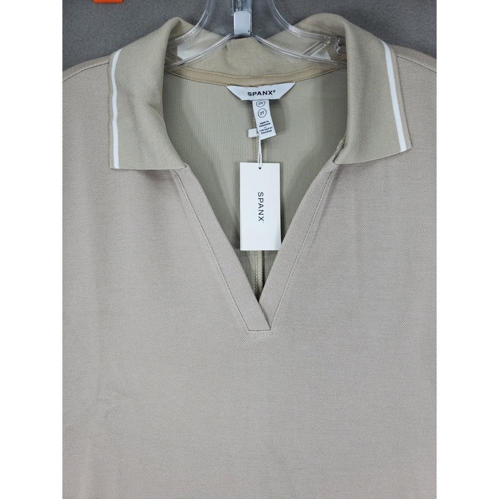 Spanx AirPique SS Polo Dress Womens 2X Ashwood Beige V-Neck Maxi 21437R NEW
